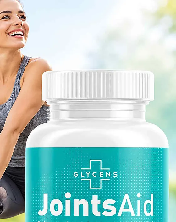 A person stretching outdoors beside the JointsAid bottle